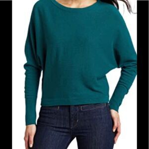 BCBG Jewel Green Camille sweater, wool/cashmere blend, batwings, crew neck, XS